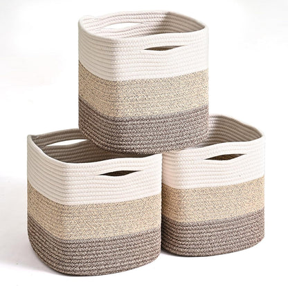 11 Inch Cube Storage Bins, Storage Cube Organizer Bins, Woven Cotton Rope Baskets for Storage