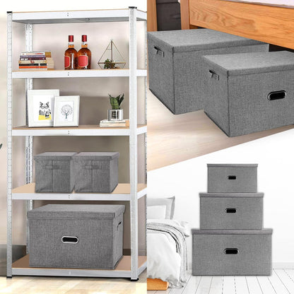 Large Linen Fabric Foldable Storage Bins with Removable Lid and Handles, Washable Storage Box