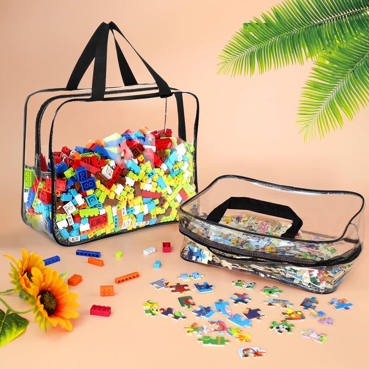 6 Packs Large Toy Storage Bags with Labels, Reusable Clear PVC Board Game Storage, Travel