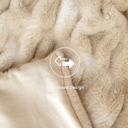 Faux Fur Blanket, Throw Blanket for Couch, Fluffy Blanket with Stretch Ruched Design, Ultra Soft