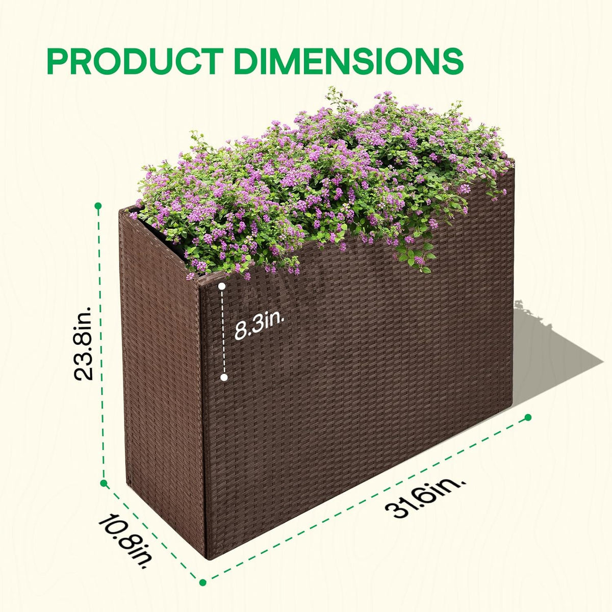 IDZO All Weather Wicker Planter Raised Garden Bed, 24 in Tall Round Rattan Flower Pots, Durable