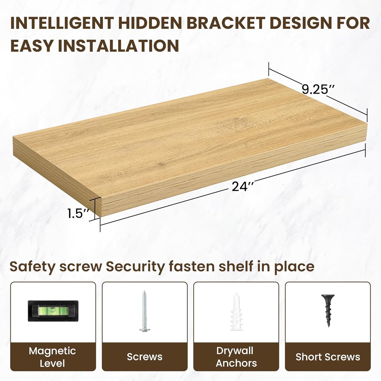24 Inch Floating Shelves, 12 Inch Deep Floating Shelves for Wall, Floating Shelf with Invisible