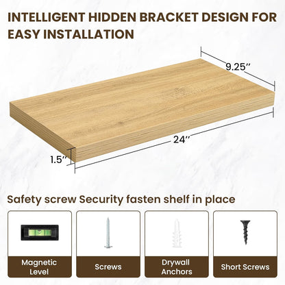 24 Inch Floating Shelves, 12 Inch Deep Floating Shelves for Wall, Floating Shelf with Invisible