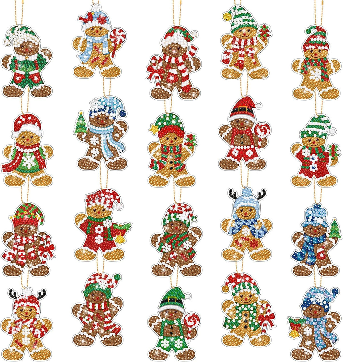 Tondiamo 20 Pcs Christmas Diamond Painting Keychain Kits 5D DIY Diamond Art Pendants Double Sided