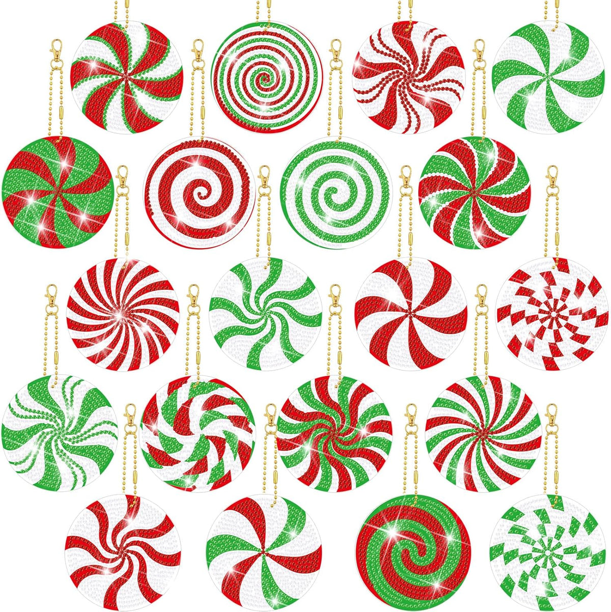 Tondiamo 20 Pcs Christmas Diamond Painting Keychain Kits 5D DIY Diamond Art Pendants Double Sided