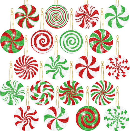 Tondiamo 20 Pcs Christmas Diamond Painting Keychain Kits 5D DIY Diamond Art Pendants Double Sided