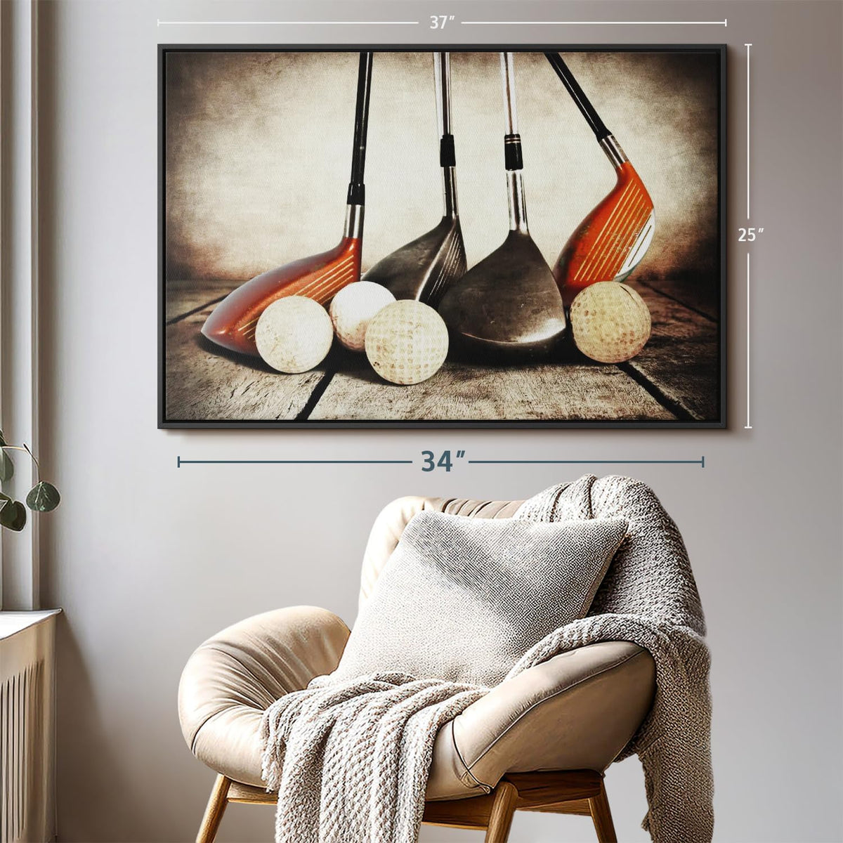 Elephant Stock Golf Sets Wall Art - Horizontal Framed Canvas - 1-Piece Mancave Wall Decor