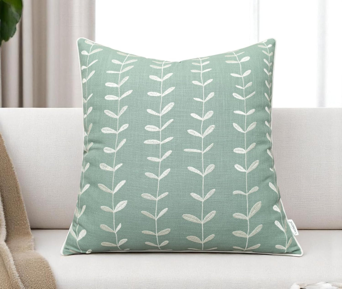 VAGMINE Embroidered Lollipop Cushion Cover - 20x20 Inches Square - 100% Cotton Light Teal Throw