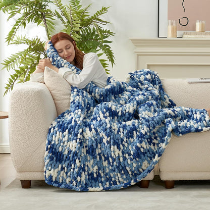 Amélie Home Chunky Knit Throw Blanket for Couch, Soft Chenille Crochet Blanket for Sofa, 50"x60"