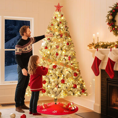 GarveeHome 9ft Prelit Artificial Christmas Tree with Warm White Lights, Snow Flocked Full Xmas Tree