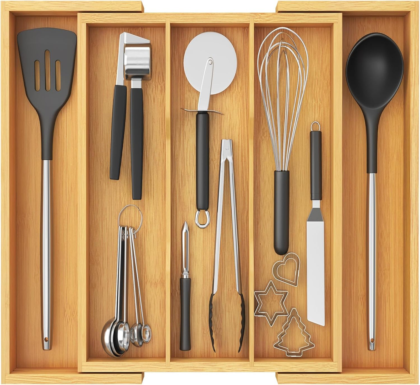 Lifewit Utensil Organizer for Kitchen Drawer, Expandable Cooking Utensil Tray, Bamboo Cutlery