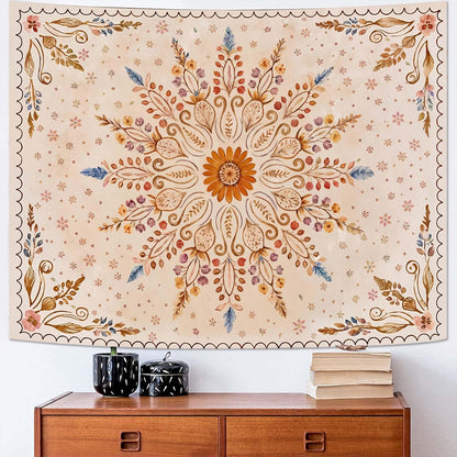Fowocu Boho Floral Mandala Tapestry for Bedroom Aesthetic Watercolor Bohemian Flower Wall Tapestry