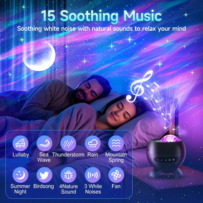 Northern Galaxy Light Projector, 300+Modes & 5 Films Star Projector, 15 White Noise & Bluetooth