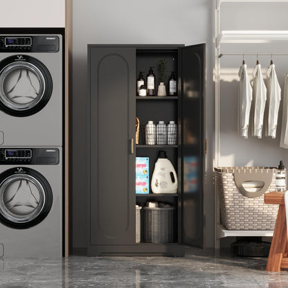 Metal Kitchen Storage Cabinets,60”Pantry Cabinet with Doors and 4 Adjustable Shelves,Tall Black