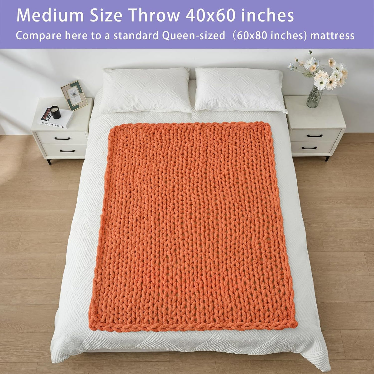 Bigacogo Chunky Knit Throw Blanket for Couch, 40x60 inches, 100% Hand Knitted with Thick Jumbo