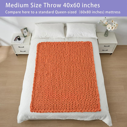 Bigacogo Chunky Knit Throw Blanket for Couch, 40x60 inches, 100% Hand Knitted with Thick Jumbo