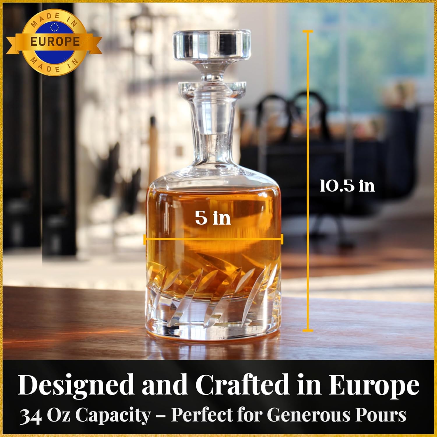 Voted Best High-End Whiskey Decanter 2024 by Food & Wine Magazine |1Hand-Blown Decanter & 4