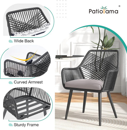 Patiorama Patio Dining Chair Set of 4, Woven Rope Outdoor Dining Chairs w/Steel Frame, All-Weather