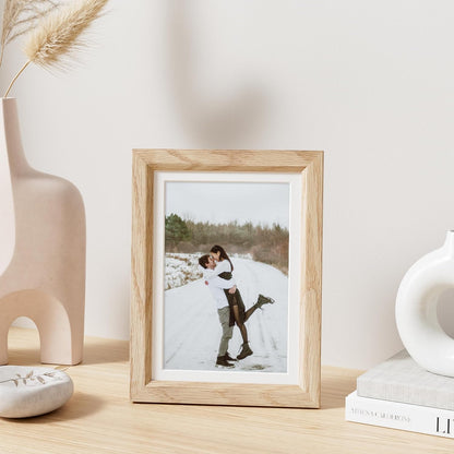 5x7 Picture Frame Set of 4 Natural Solid Oak Photo Frames with 4x6 Removable Mat Wall Hanging Large