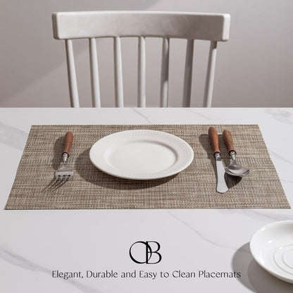 Placemats Set of 12 - Easy Clean Woven Vinyl Placemats for Dining Table, Indoor/Outdoor Place Mats