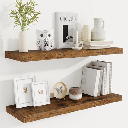 Fun Memories Floating Shelves for Wall, 32 Inch Rustic Wood Wall Mounted Shelves for Bathroom