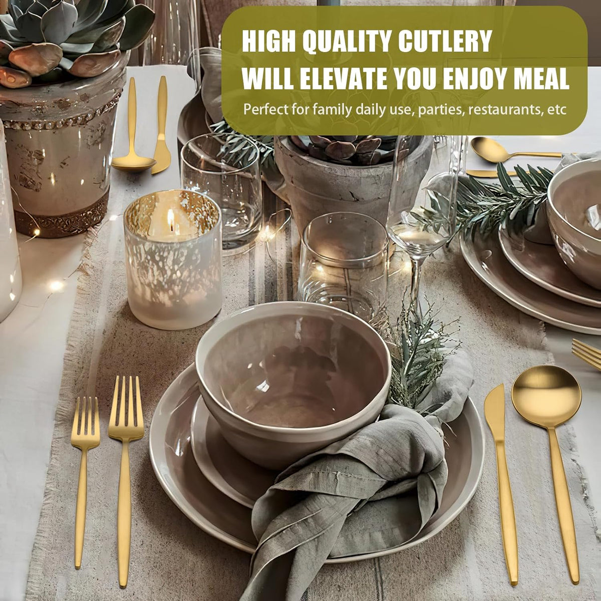 20 Piece Gold Silverware Set for 4, Terlulu Stainless Steel Flatware Set, Gold Cutlery Set Utensils