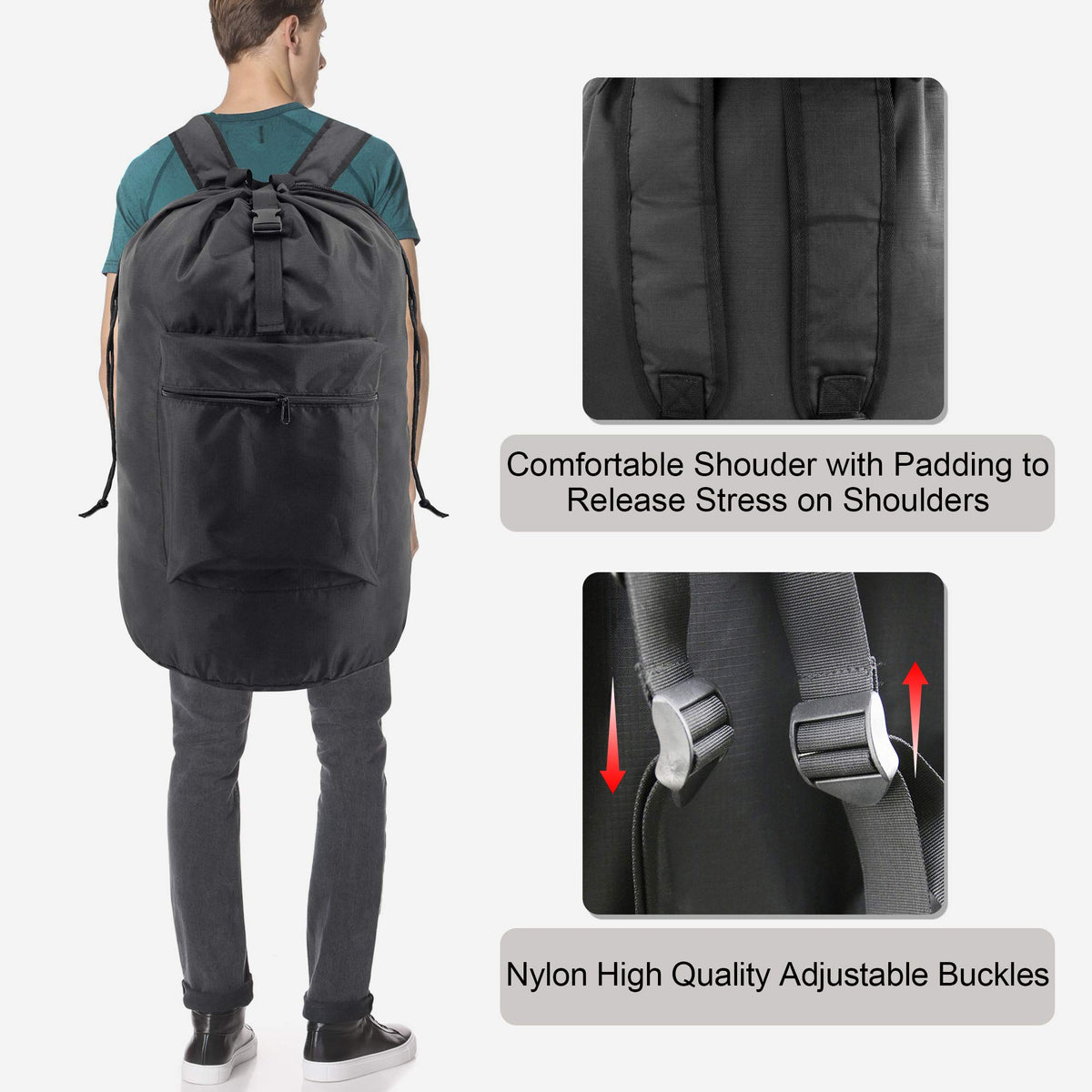 BeeGreen Laundry Bag Backpack w Adjustable Shoulder Straps College Dorm Essentials w Drawstring