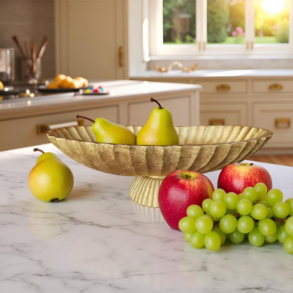 14.5" Large Decorative Long Bowl decor - Fluted Scalloped Decorative Bowls for Home Decor - Ruffle