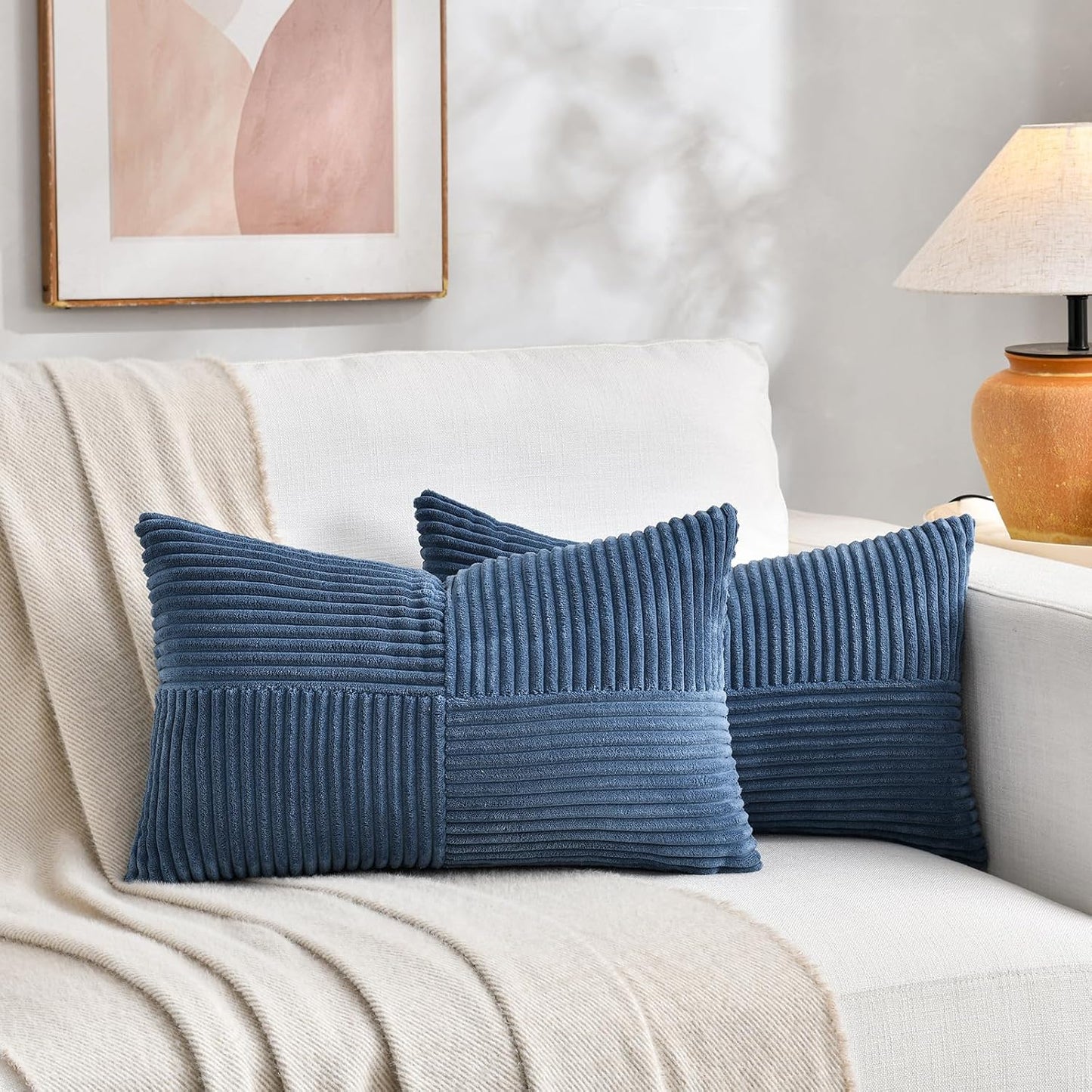 Fancy Homi 2 Packs Dusty Blue Lumbar Decorative Throw Pillow Covers 14x24 Inch for Couch Bed Sofa