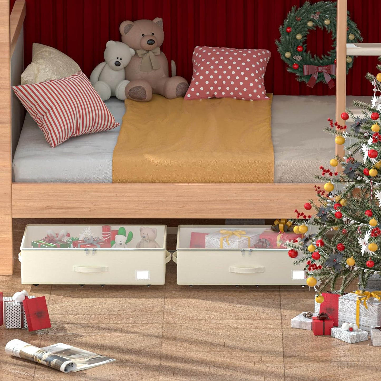 Under Bed Storage with Wheels, No Assemble Required 7.5 inches height Under Bed Storage bins,Large