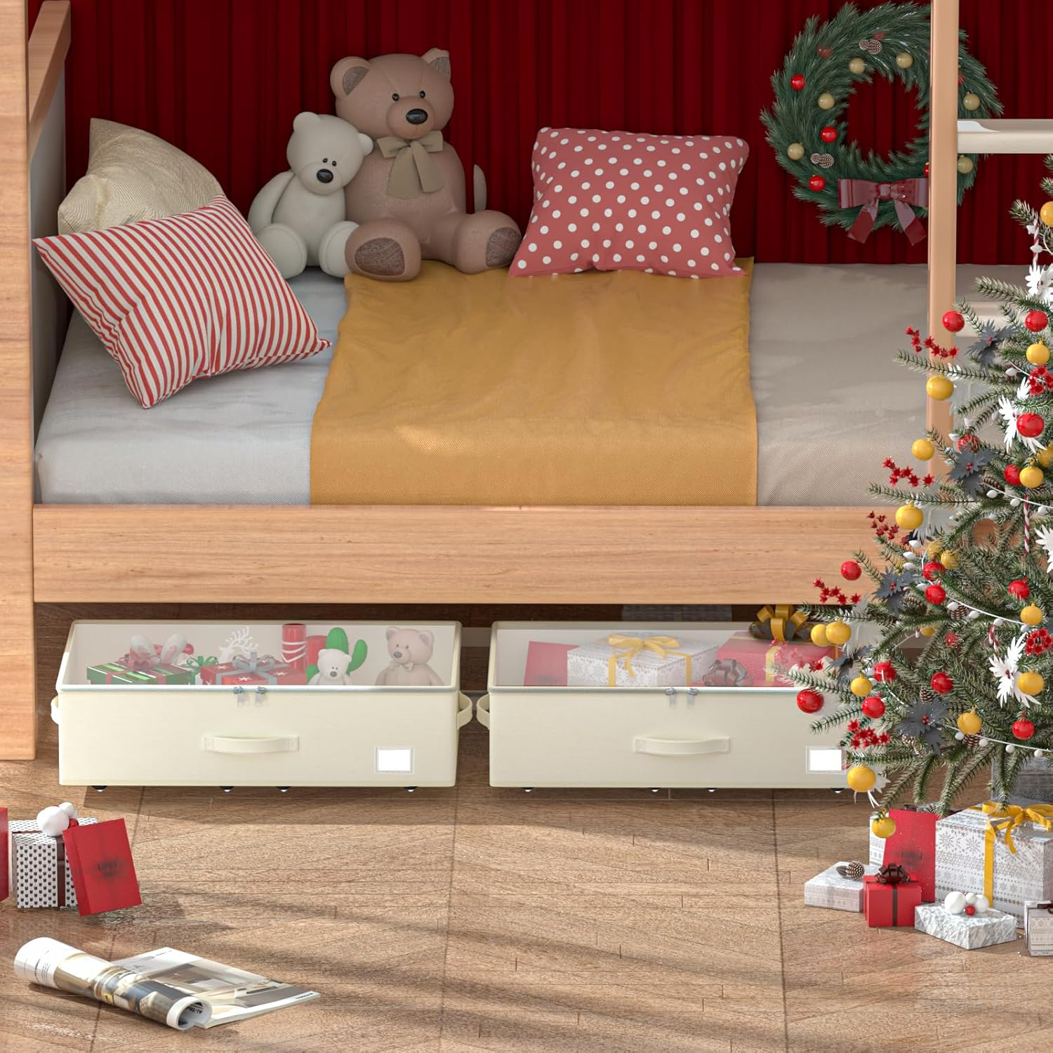 Under Bed Storage with Wheels, No Assemble Required 7.5 inches height Under Bed Storage bins,Large