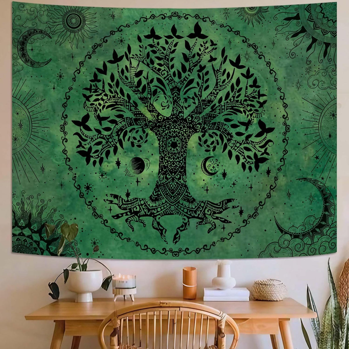 Lunerfex Tree of Life Mandala Tapestry Boho Tapestry for Bedroom Green Tapestries Wall Hanging