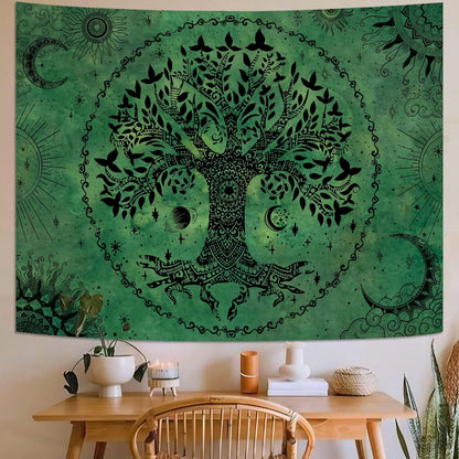 Lunerfex Tree of Life Mandala Tapestry Boho Tapestry for Bedroom Green Tapestries Wall Hanging