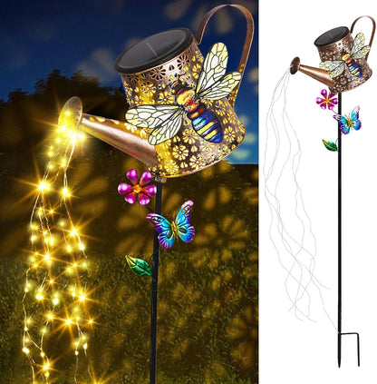 Solar Lights Outdoor Decorative, 39.4'' Metal Solar Watering Can Lights with Bee, Waterproof Garden