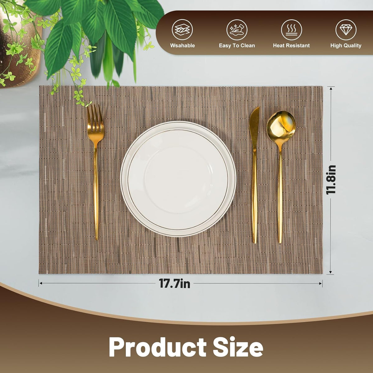 Placemats Set of 12，Non-Slip PVC Weave Table Mats Easy to Clean，Heat Resistant Place Mats for