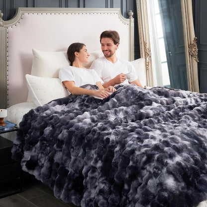 Cozy Bliss Faux Fur Throw Blanket for Couch, Fuzzy Soft Plush Thick Bubble Blanket for Sofa Bedroom
