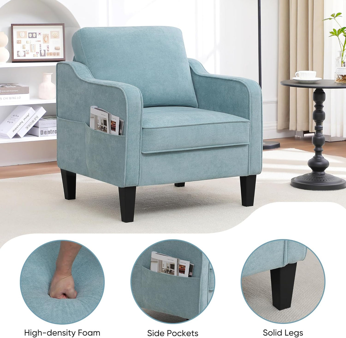 Accent Chair for Living Room, Mid Century Modern Reading Chair for Bedroom, Upholstered Armchair