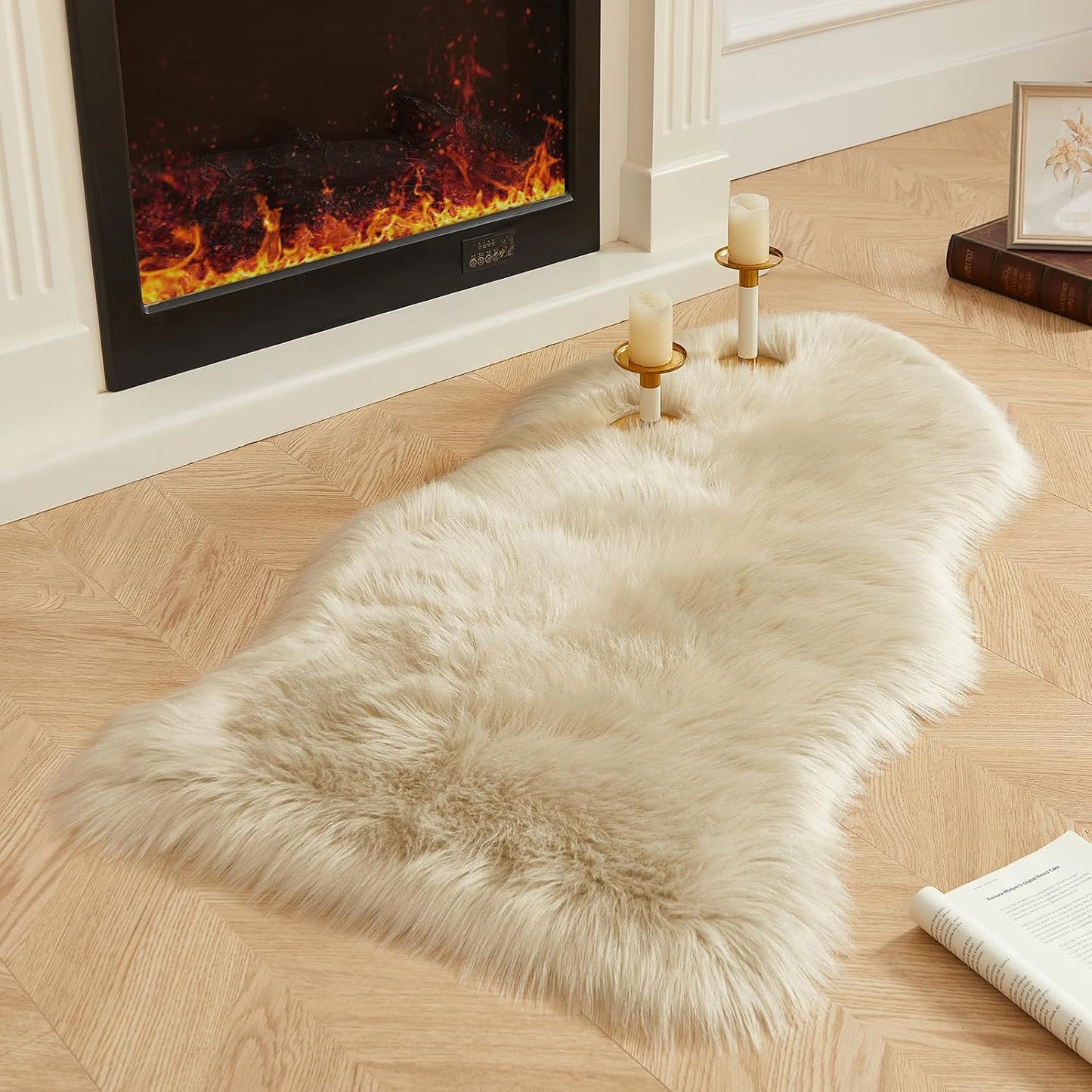 AMTOVO Faux Fur Rug, Beige Area Rug, Fluffy Sheepskin Rug, Fuzzy Ultra Soft 2 x 4 ft Shag Rugs for