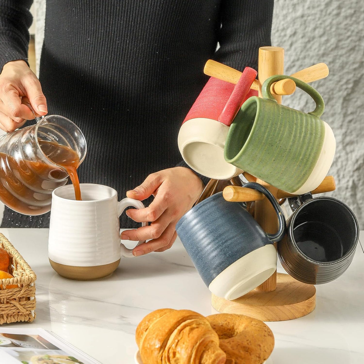 Hasense Porcelain Coffee Mugs Set of 6, 15 Ounce Large Ceramic Coffee Cups Set with Handle for