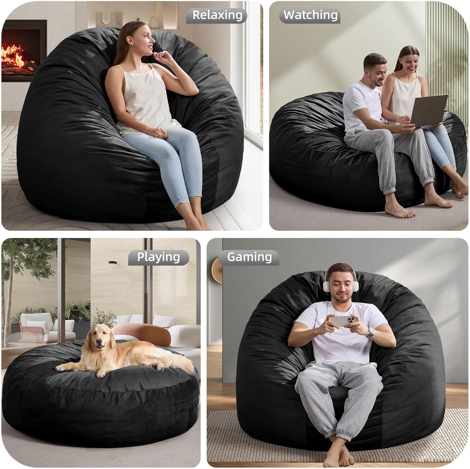 Hobestluk 6FT Bean Bag Chair Bean Bag Chairs for Adults Giant Bean Chairs with Velvet Cover, Memory