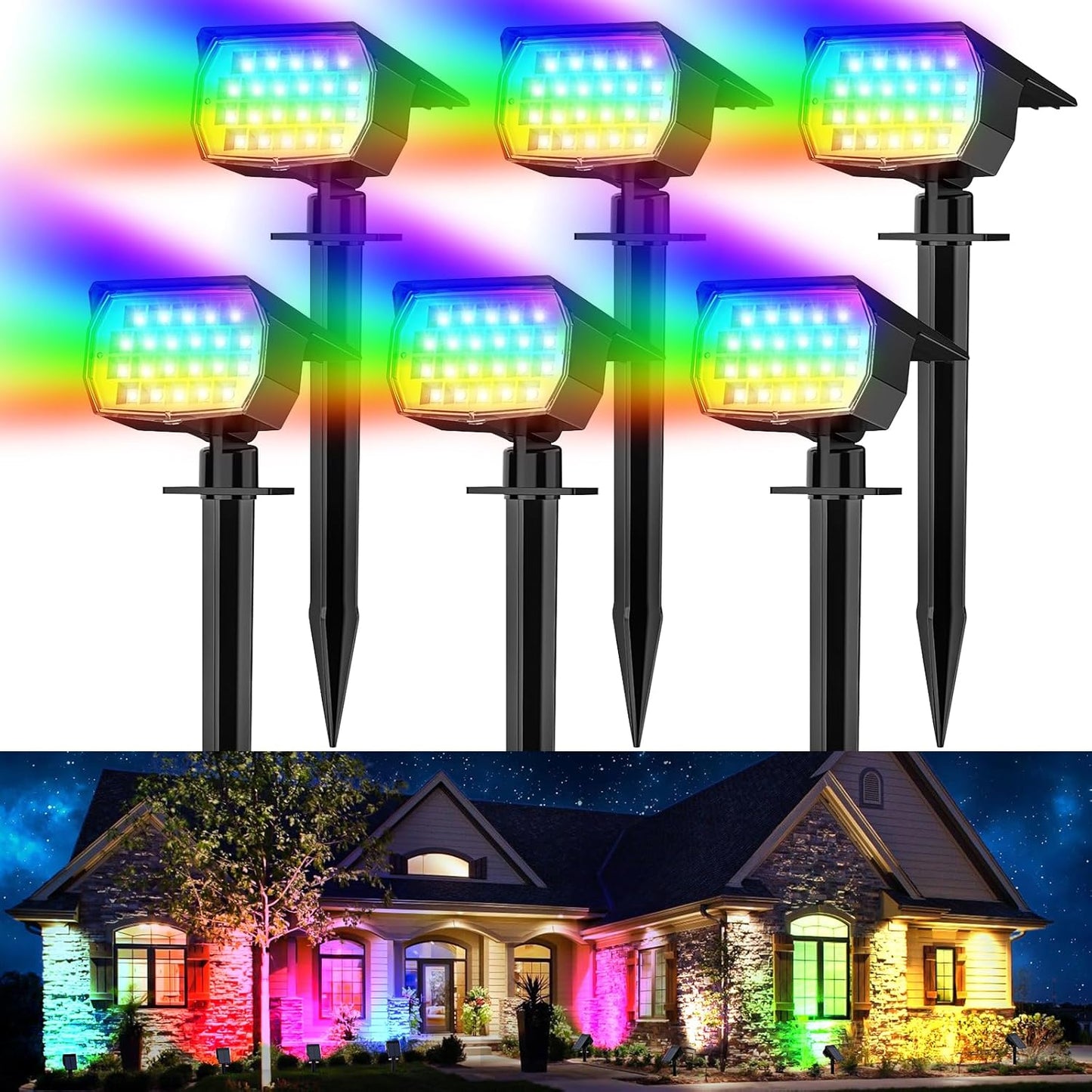 Solar Spot Lights Outdoor Color Changing, [7 Mode/6 Pack] Christmas Landscape Spotlights, Solar