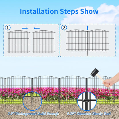 INJOPEXI Garden Fence 6 Panels 11.8ft (L)×24in (H) Decorative Garden Fence with 6 Panels Rustproof
