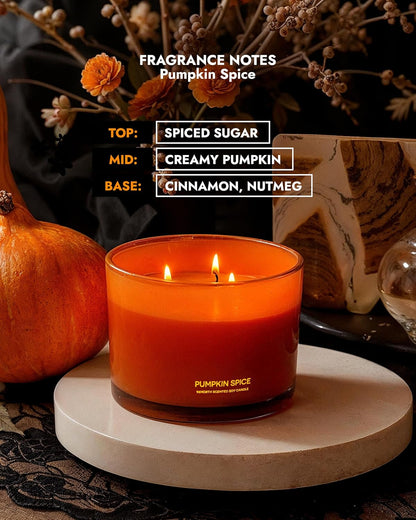 96NORTH Luxury Pumpkin Soy Candle | Large 3 Wick Jar Candle | Halloween & Fall Decor | Up to 40
