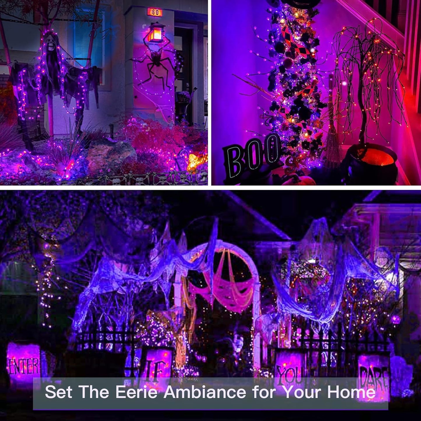 suddus Hallowee Fairy Lights Battery Operated, 33ft 100 LED Fairy Lights with Remote, Purple String