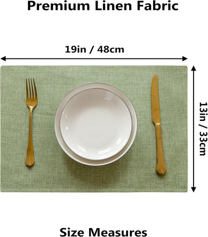 Demetex Cloth Green Placemats Set of 8 Heat Resistant Table Plate Mat Washable Linen Placemat for
