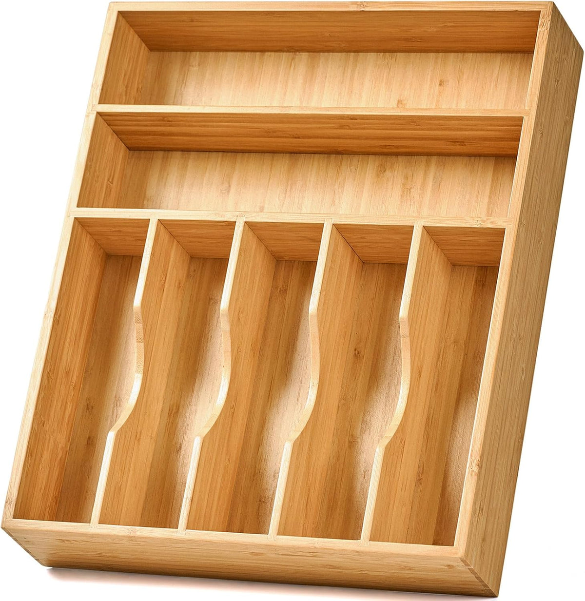 Umilife Bamboo Kitchen Drawer Organizer, 13 Inch Silverware Utensil Tray Holder, Extra Deep Grooved