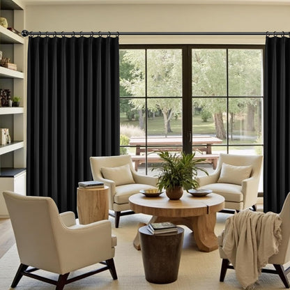 KangBang Black Pinch Pleat Blackout Curtains 120 Inches Long for Living Room 2 Panels, Thermal