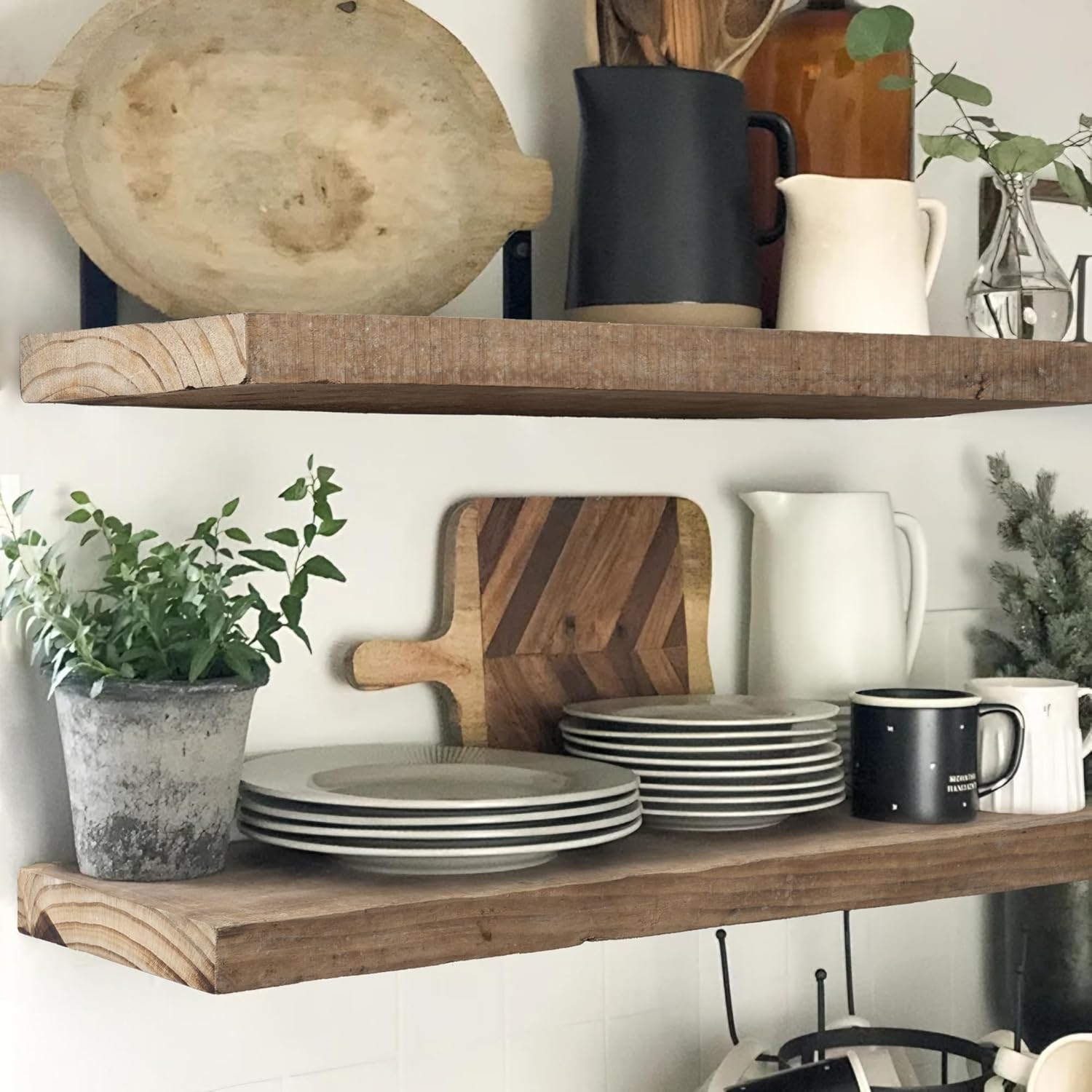 Floating Shelves, 8 Inch Deep Rustic Solid Reclaimed Wood Wall Shelves for Storage, Wall Mounted