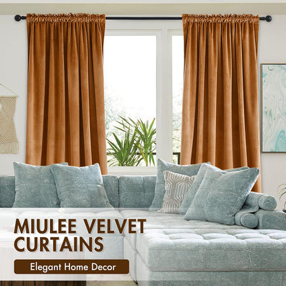 MIULEE Gold Brown Velvet Curtains Thermal Insulated Blackout Curtain Fall Drapes for Bedroom Living