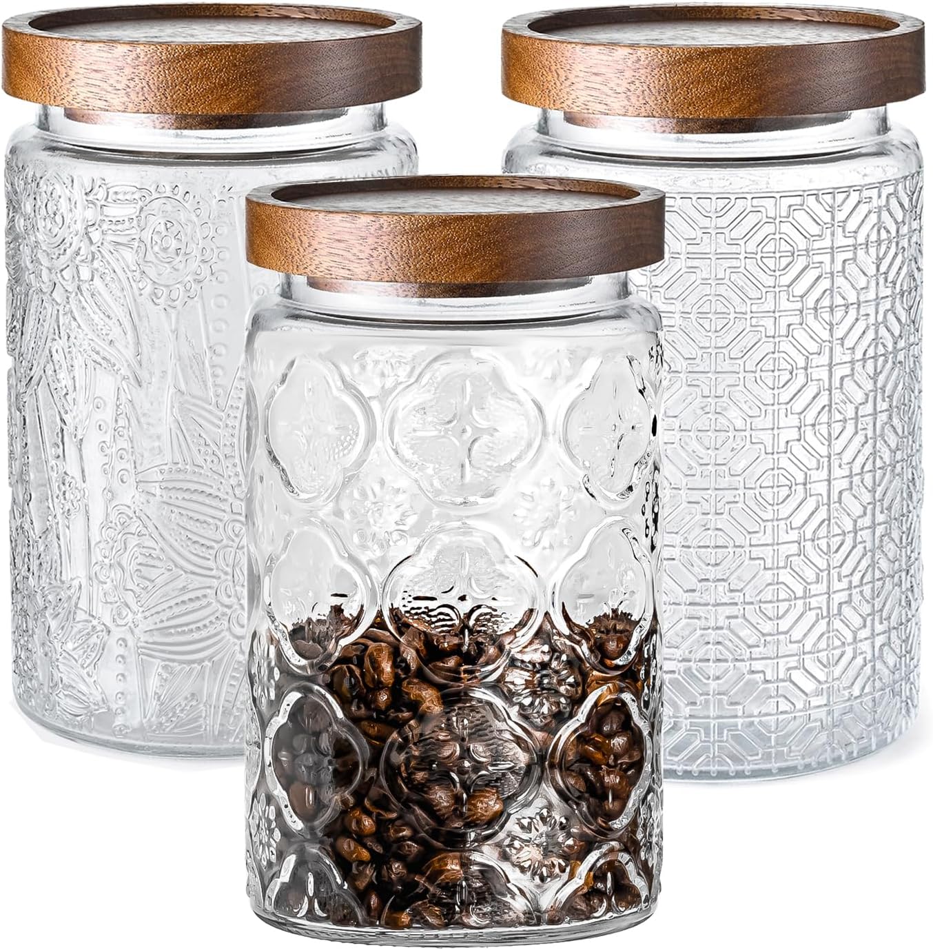 3-Pack 32oz Glass Jar With Airtight Lid,Kitchen Canisters For Countertop,Coffee Sugar Container